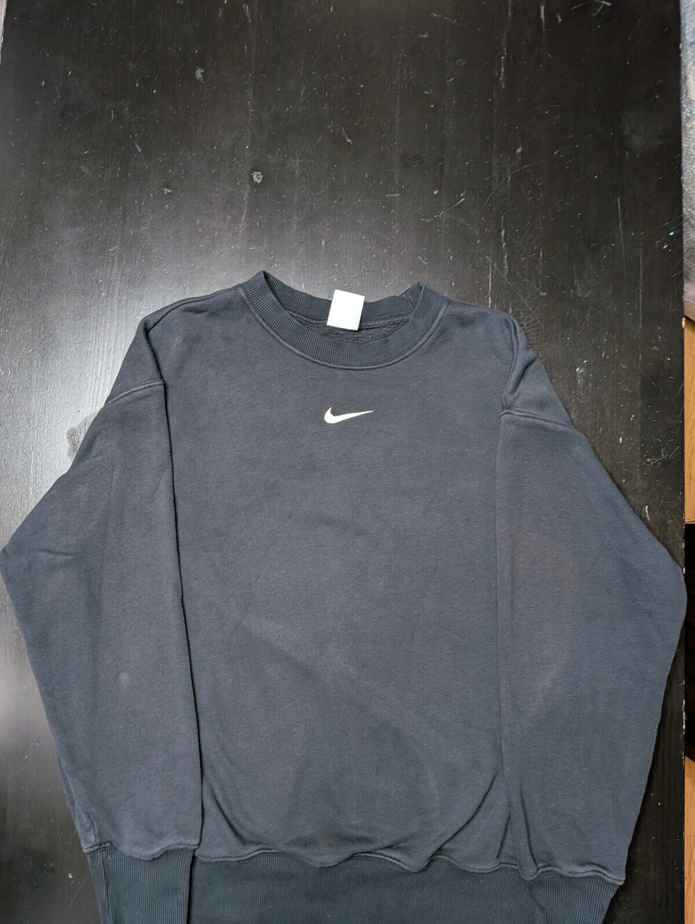 Nike Club Fleece Crewneck Centre Swoosh Logo Check Swoosh Pullover Black Small - Picture 4 of 7